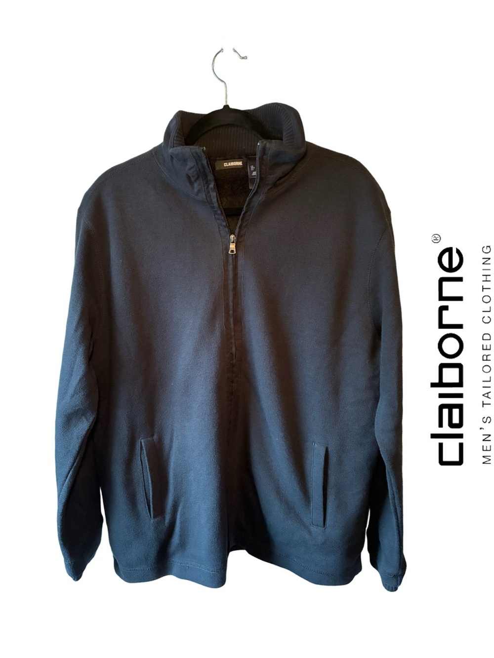 Claiborne Mens Black Zippered Bomber-Style Sherpa Jacket - NWOT